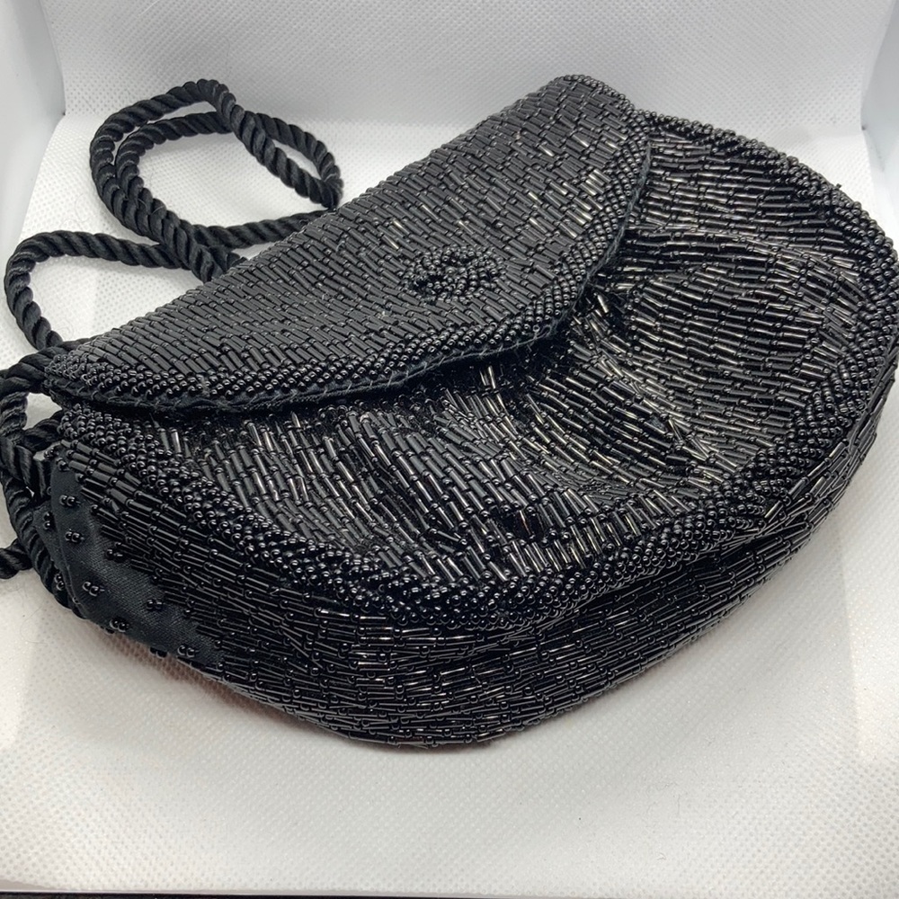 Euc Warburg Black Fully Beaded Clutch With Shoulder Strap